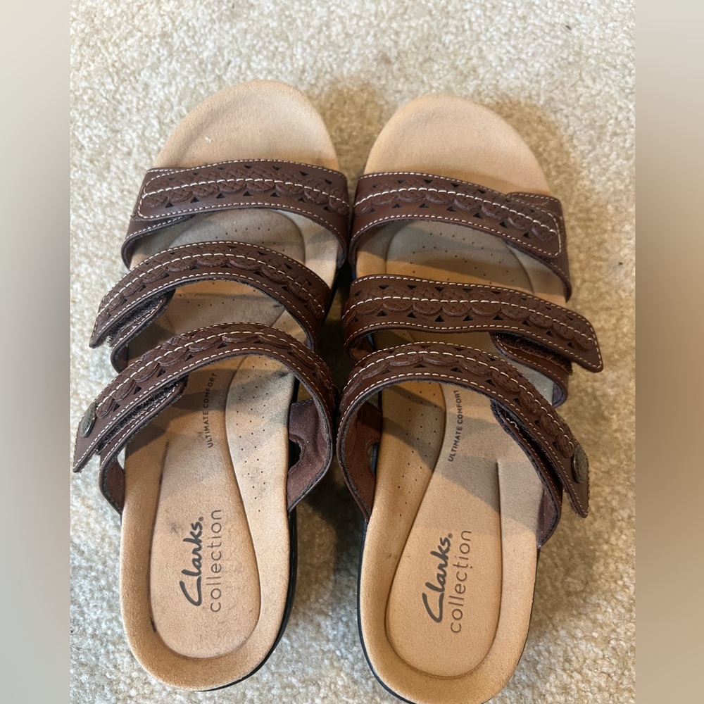 Clark Women's Laurie Ann Bella Leather Slide Sandal SZ‎ 8.5 - Picture 2 of 5